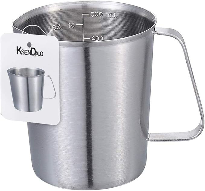 KSENDALO SUS304 Stainless Steel Measuring Cup Pitcher, 16oz/2Cup/500mL Metal Measuring Cup with Precision Engraved Markings for Kitchen Baking, Frothing, Liquid, Coffee, Milk by KSENDALO