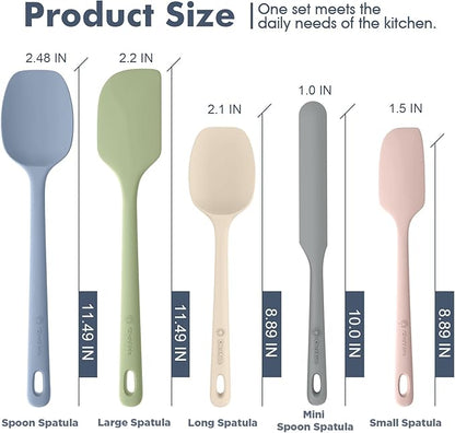 ChefAide 5 Pieces Silicone Spatula Set, Food Grade Rubber Spatula, Upgrade Strong Handle with Ergonomic Grip, Heat Resistant Up to 600°F for Nonstick Cookware, Cooking - Image 2