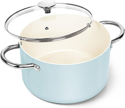 MICHELANGELO Stock Pot with Lid, 6 Quart Cooking Pot with Ceramic Coating, Nonstick Ceramic Soup Pot with Lid, Induction Compatible - 6QT Stockpot, Blue by Michelangelo