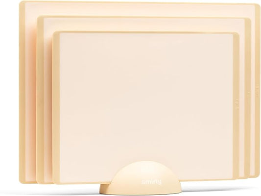 SMIRLY Plastic Cutting Board Set with Holder 3 Pieces, Non-Slip Dishwasher Safe Chopping Boards for Kitchen, Cream White by Smirly