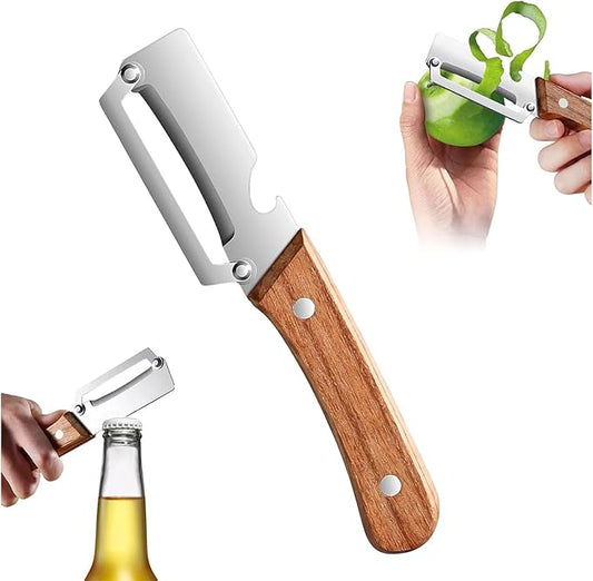 1PC Multifunctional Vegetable Peeler, Peelers for Kitchen with Bottle Opener, Zero Snag Wooden Peeler, 2 in 1 Stainless Steel Peeler with Wooden Handle, Potato, Fruit, Pumpkin by Unknown