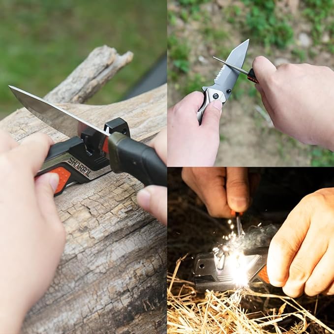 SHARPAL 101N 6-in-1 Pocket Knife Sharpener & Survival Tool – Diamond Sharpening Rod, Fire Starter Ferro Rod, Whistle – Sharpens Straight & Serrated Blades, Repairs & Hones Knives Mothers Day Gifts - Image 4