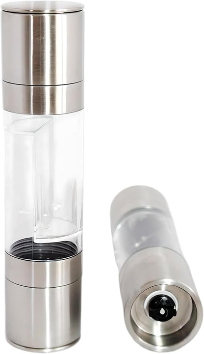 All-in-One Salt and Pepper Grinder Set, 2-in-1 Dual Mill Combo, Stainless Steel, Pure Ceramic Grinders