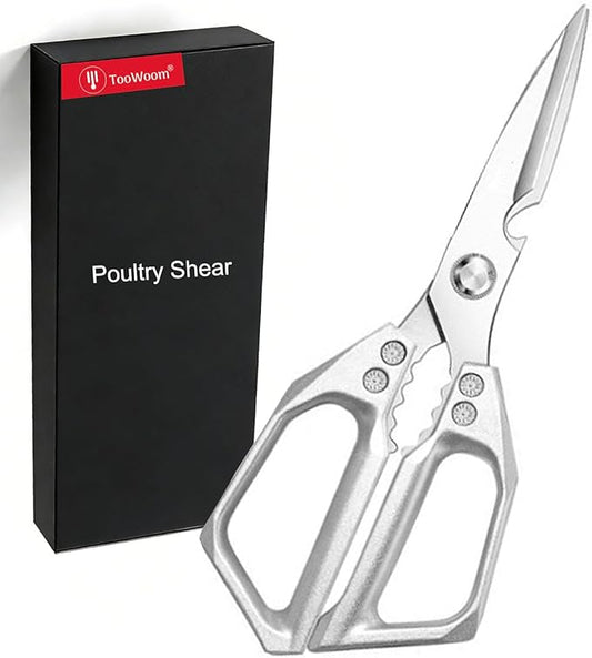Heavy Duty Poultry Shears, Stainless Steel Kitchen Scissors for Chicken Bones, Turkey, Meat, BBQ Prep, Serrated Blade All-Metal Cooking Shears, Dishwasher Safe