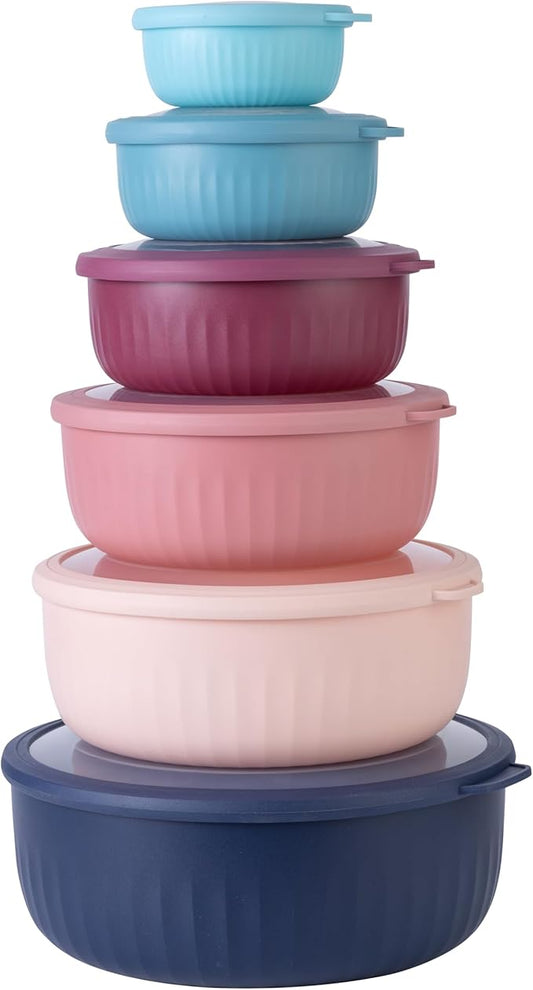 COOK WITH COLOR Prep Bowls with Lids- Wide and Deep Nesting Plastic Small Mixing Bowl Set with Lids, 12 Piece Set - Wide Bowls, Navy by CookwithColor