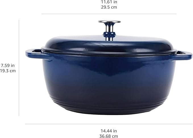 Amazon Basics Enameled Cast Iron Dutch Oven Pot with Lid, Round, Dual Handles, Heavy-Duty, Oven Safe for Baking, Roasting, Stews, 7.3-Quart, Navy - Image 4