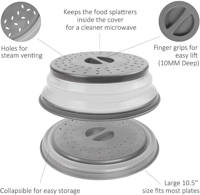 Microwave Splatter Cover Collapsible Microwave Cover for Food, Easy Grip Fruit Drainer BPA-Free Dishwasher Safe 10.5 inch,Grey - Image 6