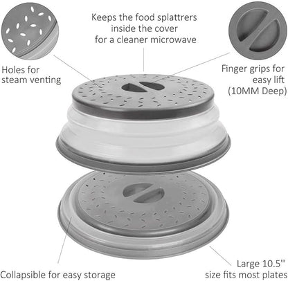 Microwave Splatter Cover Collapsible Microwave Cover for Food, Easy Grip Fruit Drainer BPA-Free Dishwasher Safe 10.5 inch,Grey - Image 6