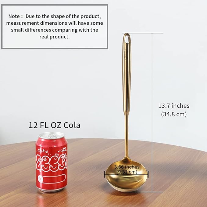 Newness Soup Ladle, [Rustproof, Heat Resistance, Integral Forming] Durable 304 Stainless Steel Soup Spoon with Vacuum Ergonomic Round Handle, Cooking Spoon for Kitchen, 13.7 Inches, Gold - Image 8