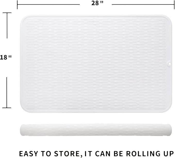 MicoYang Silicone Dish Drying Mat for Multiple Usage,Easy clean,Eco-friendly,Heat-resistant Silicone Mat for Kitchen Counter or Sink,Refrigerator or Drawer Liner White 3XL 28 inches x 18 inches - Image 2