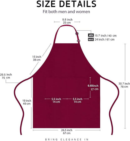 4 Packs Chef Apron, Waterproof Apron, Adjustable Aprons with 2 Pockets for Men Women, Professional Aprons for Kitchen Cooking Gardening Painting Baking Restaurant (Wine) - Image 4