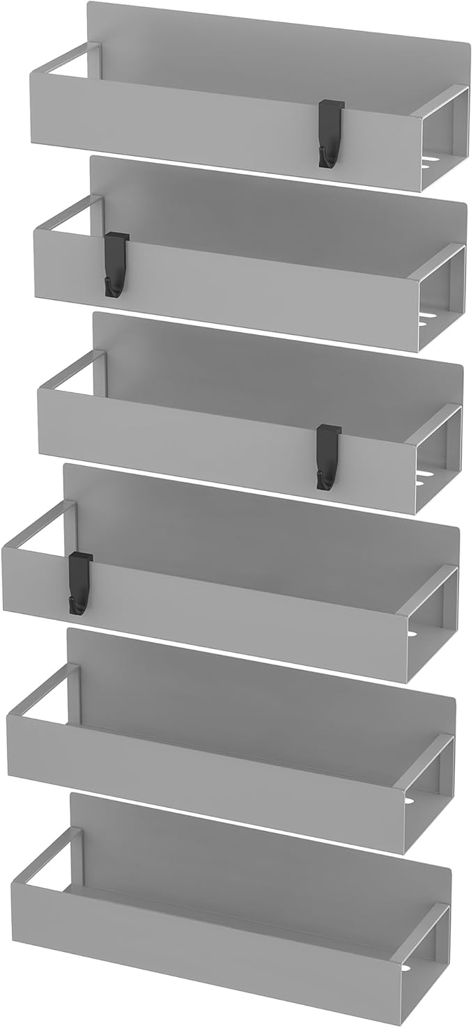 HuggieGems 6 Pack Magnetic Spice Storage Rack Organizer for Refrigerator and Oven, Gray Fridge Organizers and Storage - Image 6