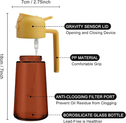 2 In 1 Oil Dispenser And Oil Sprayer, 16 Oz/470 Ml Oil Dispenser For Kitchen Spray, With Fine Mist Nozzle, Suitable For Cooking, Air Fryer, Salad, Grilling (yellow-2)