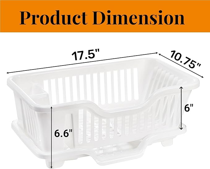 Noamus 2-Piece Plastic Dish Drying Rack, Heavy Duty Sink Set Dish Rack, White Large Drainer with Attached Drainboard Utensil Cup Holders for Home Kitchen Counter Top Organizers - Image 2