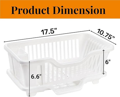 Noamus 2-Piece Plastic Dish Drying Rack, Heavy Duty Sink Set Dish Rack, White Large Drainer with Attached Drainboard Utensil Cup Holders for Home Kitchen Counter Top Organizers - Image 2
