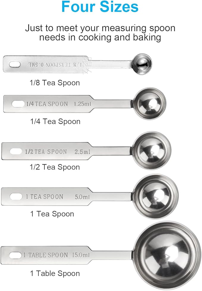 5PCS OstWony Measuring Spoons Set, Includes 1/8 tsp, 1/4 tsp, 1/2 tsp, 1 tsp, 1 tbsp, Food Grade Stainless Steel measuring cups, Tablespoon and Teaspoon for Measure - Image 2
