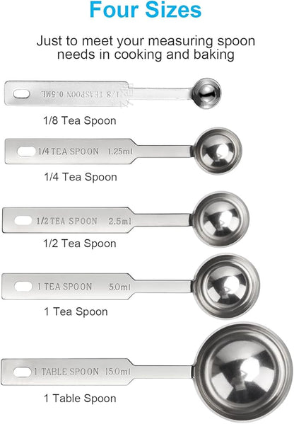 5PCS OstWony Measuring Spoons Set, Includes 1/8 tsp, 1/4 tsp, 1/2 tsp, 1 tsp, 1 tbsp, Food Grade Stainless Steel measuring cups, Tablespoon and Teaspoon for Measure - Image 2