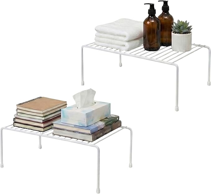 Evelots Wire Rack Cabinet Shelf Organizer -2 Pack Sturdy Metal Cabinet Riser Shelf - Double Space-Great for Kitchen, Freezer, Pantry -Rustproof by Evelots