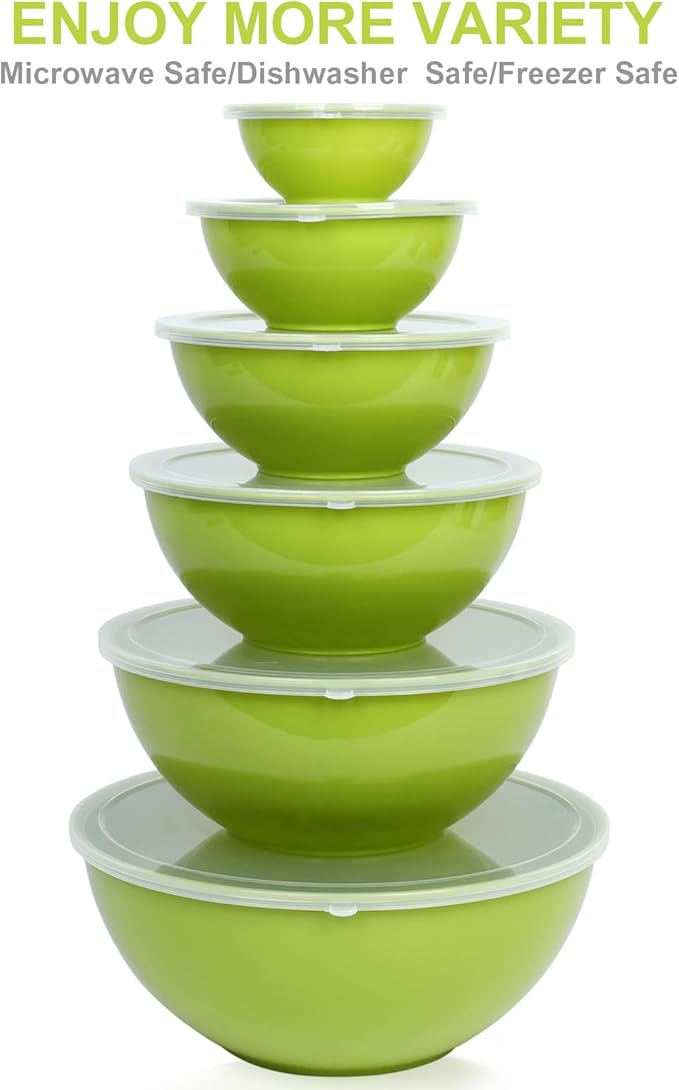 BoxedHome BPA Free Plastic Round Mixing Bowl with Lids, 12 Pack Nesting Bowls with Lids Set, Microwave and Dishwasher Safe Prep & Serving Bowls Great for Mixing, Baking, Serving (Light Green, 12pcs) - Image 7