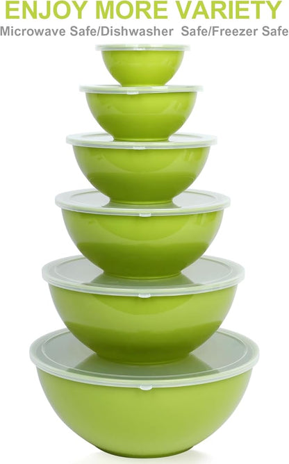 BoxedHome BPA Free Plastic Round Mixing Bowl with Lids, 12 Pack Nesting Bowls with Lids Set, Microwave and Dishwasher Safe Prep & Serving Bowls Great for Mixing, Baking, Serving (Light Green, 12pcs) - Image 7