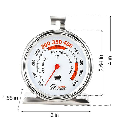 2.64" Oven Thermometer 100-600°F Kitchen Cooking Thermometer Instant Read Stainless Steel Oven Temperature Gauge with Hanger & Base 2Pcs