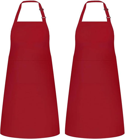 NLUS 2 Pack Kitchen Aprons with 2 Pockets for Women Men, Chef Aprons for Baking BBQ Cooking, Red by NLUS