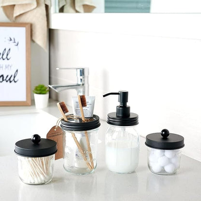 Amolliar Mason Jar Liquid Soap Dispenser, 16OZ Refillable Glass Soap Dispenser for Bathroom, Hand Soap, Dish Soap, Lotion Dispenser for Kitchen, Farmhouse Decor, Soap Pump Bottle, Black 2 Pack - Image 2