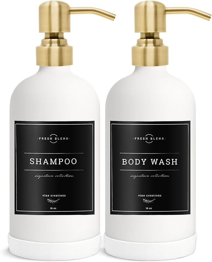 Vine Creations White Glass Soap Dispenser, 2 Pack Kitchen Soap Dispenser Set with Stainless Steel Pump, 16 oz Dish Soap and Hand Soap Dispensers for Bathroom with Waterproof Labels - Image 7