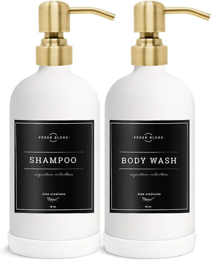 Vine Creations White Glass Soap Dispenser, 2 Pack Kitchen Soap Dispenser Set with Stainless Steel Pump, 16 oz Dish Soap and Hand Soap Dispensers for Bathroom with Waterproof Labels - Image 7