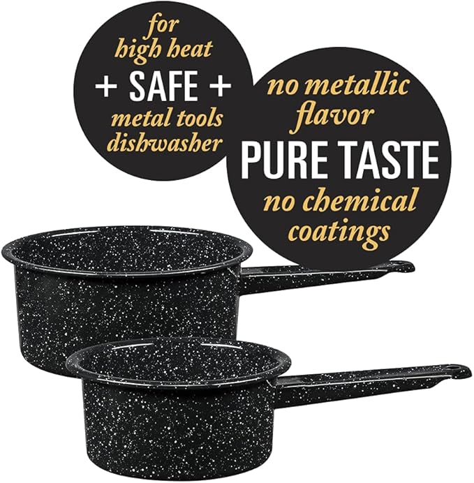 Granite Ware Non-Stick Saucepan Set with Steel Core, 1 & 2 Quart - Durable & Scratch-Resistant Pot for Soups and Sauces - Fast, Even Heating - Non-Toxic Cookware Essentials (Speckled Black) - Image 4