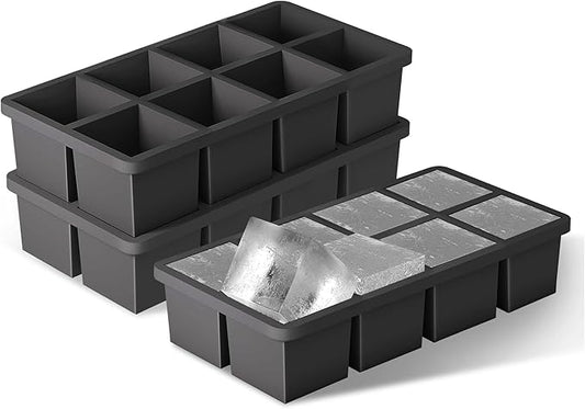 Samuelworld Large Silicone Ice Cube Tray Molds, Big 2 Inch Cubes - Food Grade, Flexible, 8 Cavity Easy Release Slow Melting Ice for Whiskey, Cocktails, Gifts & Christmas - Black (3 Pack)