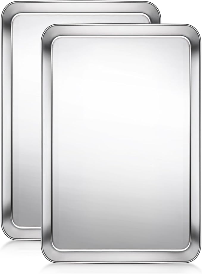 Terlulu Baking Sheet, Cookie Sheet, Stainless Steel Baking Pan, 2 Piece-16''x 12'' x 1'', Sheet Pan for Oven, Jelly Roll Pan, Baking Tray for Baking&Roasting, Nonstick&Nontoxic&Easy Clean by Terlulu