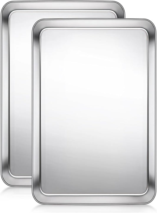 Terlulu Baking Sheet, Cookie Sheet, Stainless Steel Baking Pan, 2 Piece-16''x 12'' x 1'', Sheet Pan for Oven, Jelly Roll Pan, Baking Tray for Baking&Roasting, Nonstick&Nontoxic&Easy Clean by Terlulu