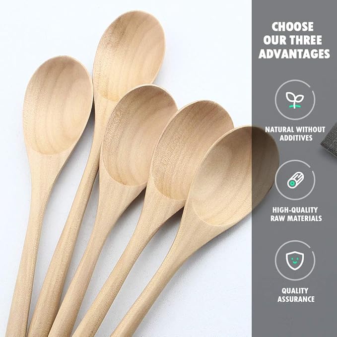 AOOSY Wooden Spoons for Cooking, 9 Inches 6 Pieces Japanese Natural Ellipse Wooden Spoon Set for Cooking Mixing Stirring Honey Tea Soda Dessert Coconut Bowl Nonstick Pots Kitchen - Image 9