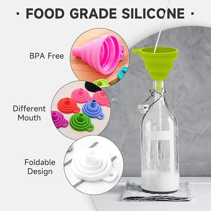 6 Pack Kitchen Funnel Set, 2025 New Food Funnel Silicone Collapsible Funnels for Kitchen, Upgrade Funnels for Kitchen Use Filling Bottles, Kitchen Gadgets (Color#B)