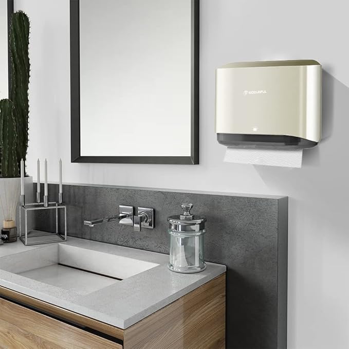 C-Fold Paper Towel Dispenser for Bathroom: Compact 200 Sheets Large Capacity for Multifold Hand Towel, No-Hole Installation Adhesive Paper Towel Holder Wall Mount - Gold - Image 6
