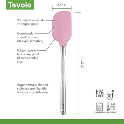 Tovolo Flex-Core Silicone Spatula Metal Handle for Scraping Bowls Mixing and Baking, Dishwasher Safe Heat Resistant Stainless Steel Silicone Spatula for Cast Iron and Nonstick Cookware, Pink Sorbet