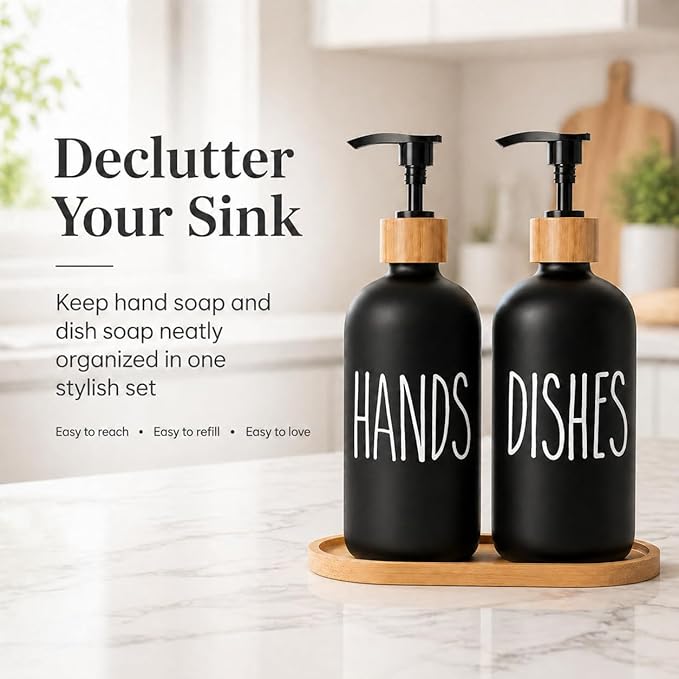 Dish Soap Dispenser for Kitchen Sink.Glass Hand Soap Dispenser, Modern Farmhouse Decor for Bathroom,Kitchen Sink Decor - Image 3