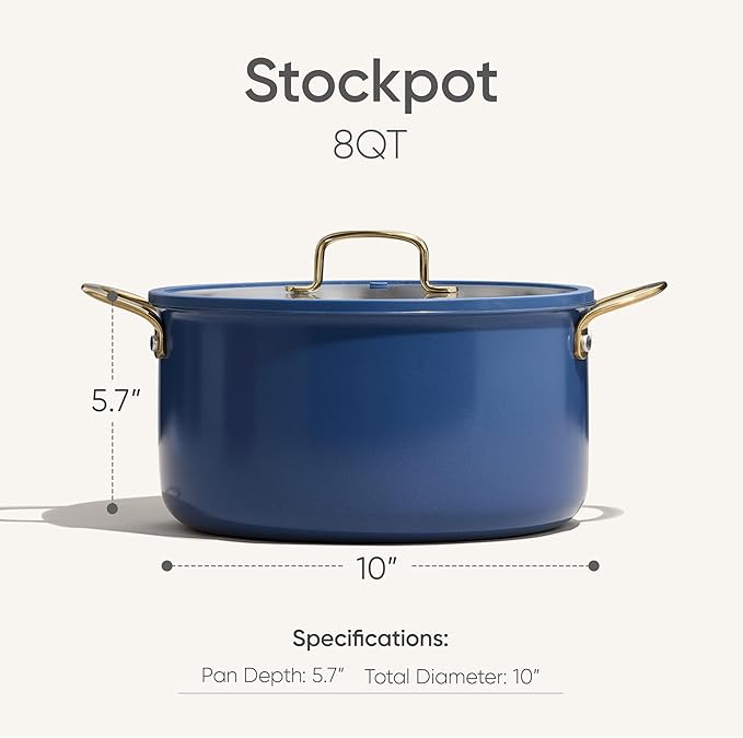 CAROTE 8QT Full Clad Tri Ply Stainless Steel Stock Pot with Lid, Kitchen Stockpot Soup Pot, Outer Ceramic Layer, Even Heating, All Stoves Compatible, Oven & Dishwasher Safe, Stay Cool Handle, Blue - Image 2