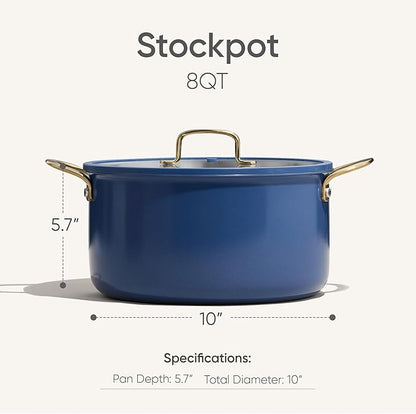 CAROTE 8QT Full Clad Tri Ply Stainless Steel Stock Pot with Lid, Kitchen Stockpot Soup Pot, Outer Ceramic Layer, Even Heating, All Stoves Compatible, Oven & Dishwasher Safe, Stay Cool Handle, Blue - Image 2