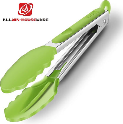 2 Pack Silicone Kitchen Tongs – 9" & 12" Set, Heat Resistant up to 500°F, Non‑Stick Cookware Safe, Wavy Silicone Tips, BPA Free, Locking Clip & Hanging Loop, Light Green - Image 5