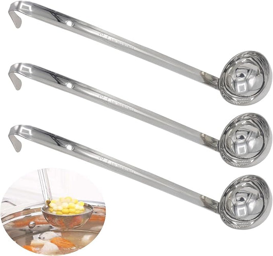 3 Pcs 2 oz Stainless Steel Soup Ladle Set, Long Handle Serving Spoons with Hooked Handles, Kitchen Cooking Utensils for Sauce Gravy Stew by Joyangy