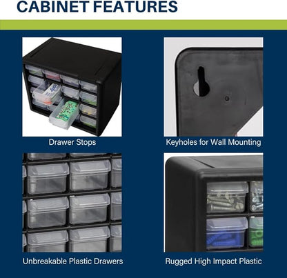 Akro-Mils 16-Drawer Plastic Storage Cabinet | 10-1/2 x 6-1/2 x 8-1/2 Inch | Black | Model 10116 | Garage Organization - Image 4