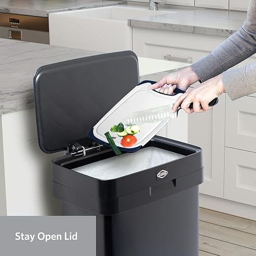 Clorox 13 Gallon Trash Can - 50L Kitchen Trash Can with Wide Step Pedal - Rectangular Black Stainless Garbage Bin with Hinged Rim and Odor Protection - Image 7