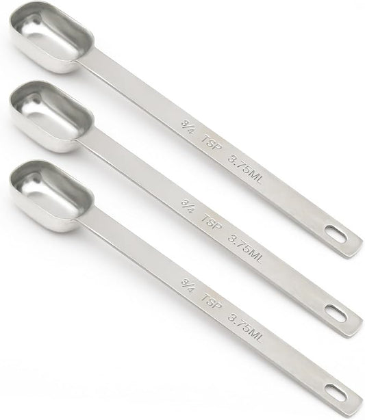 3PCS 3/4tsp (1/4tbsp, 3.75ml) Single Measuring Spoon, Stainless Steel Long Handle Individual Teaspoons Only by BERYLER