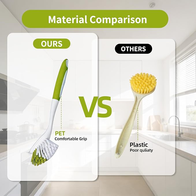 Dish Brush Scrub Brush with Handle - 3 Pack Stiff Bristles Dish Scrubber for Cleaning Dishes, Pots, Pans, Sink, Cast Iron - Hard Bristles,No Residue - Image 7