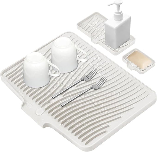 Silicone Dish Drying Mat for Kitchen Counter, Dish Drying Pad, Non-Slip Drain Pad with Built-in Drain, Heat Resistant Stone Drying Mat by COPLIB