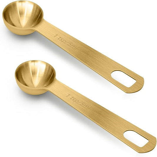 2 PCS 1 Teaspoon(5 mL, 1tsp, 1/3tbsp) Stainless Steel Single Measuring Spoon, Easy to Use and Easy to Wash Metal Measuring Scoop Kitchen Gadgets for Cooking & Baking(Gold)