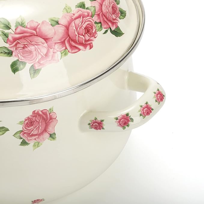 SOUJOY Enamel Stockpot with Lid, 2.8 Quart Retro Cooking Pot, Vintage Floral Stew Bean Simmer Pot with Handle, Kitchen Soup Pot, Safe for Induction Cookers, Gas Stove - Image 3