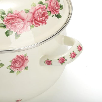 SOUJOY Enamel Stockpot with Lid, 2.8 Quart Retro Cooking Pot, Vintage Floral Stew Bean Simmer Pot with Handle, Kitchen Soup Pot, Safe for Induction Cookers, Gas Stove - Image 3